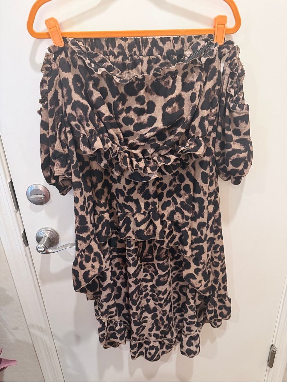 Leopard Print Off-Shoulder Ruffle Skirt & Crop Top - Black & Tan